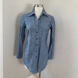Inc International Concepts Womens 4 Long Sleeve Button Up Chambray Shirt Pockets